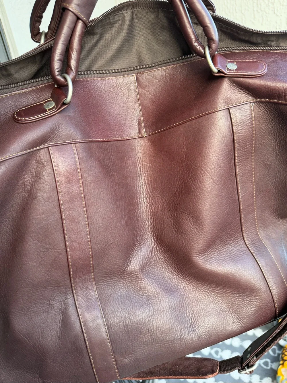 Piel Leather Burgundy Brown Genuine Leather Duffel Weekender Travel Bag